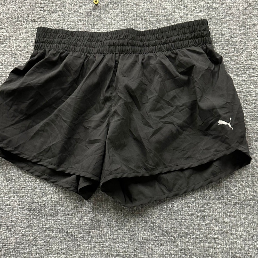 Puma Shorts Womens Size L Black Athletic Running Breathable Elastic Waist Liner